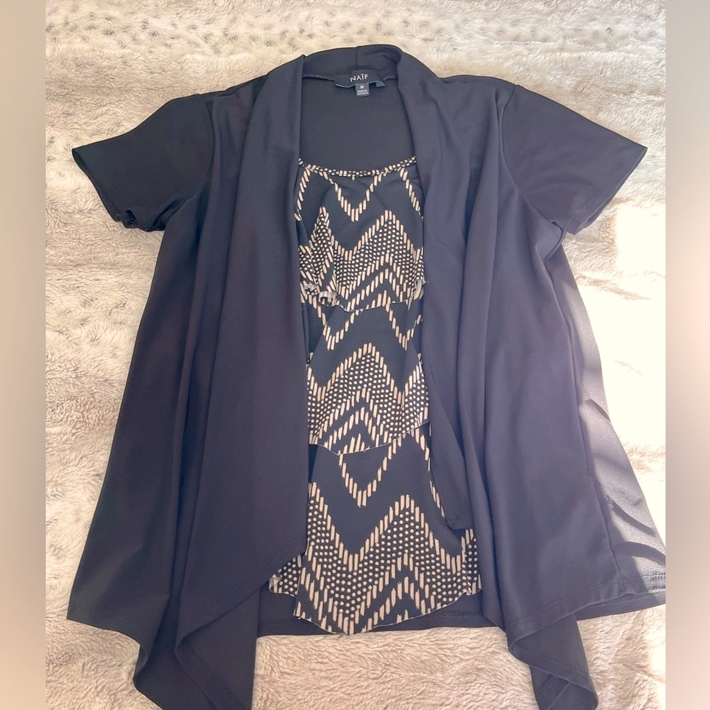 Chic Black and Beige Ruffled Top